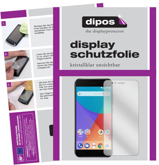 Klare Displayschutzfolie von dipos passend für Xiaomi Mi A1, präziser Zuschnitt und blasenfrei montiert