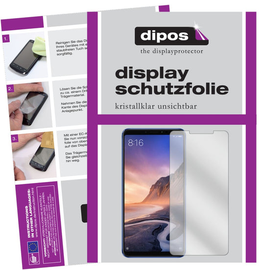 Klare Displayschutzfolie von dipos passend für Xiaomi Mi Max 3, präziser Zuschnitt und blasenfrei montiert
