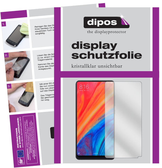 Klare Displayschutzfolie von dipos passend für Xiaomi Mi Mix 2S, präziser Zuschnitt und blasenfrei montiert