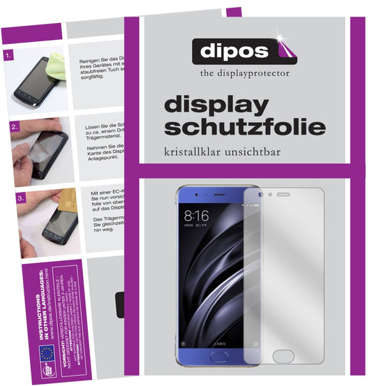 Klare Displayschutzfolie von dipos passend für Xiaomi Mi6, präziser Zuschnitt und blasenfrei montiert