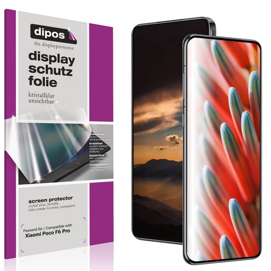 Klare Displayschutzfolie von dipos passend für Xiaomi Poco F6 Pro, präziser Zuschnitt und blasenfrei montiert