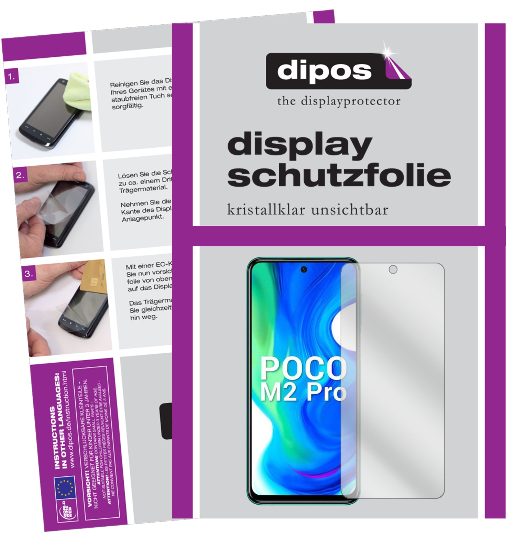Klare Displayschutzfolie von dipos passend für Xiaomi Poco M2 Pro, präziser Zuschnitt und blasenfrei montiert