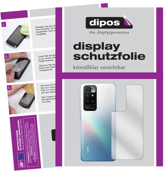 Klare Displayschutzfolie von dipos passend für Xiaomi Redmi 10 Rückseite, präziser Zuschnitt und blasenfrei montiert