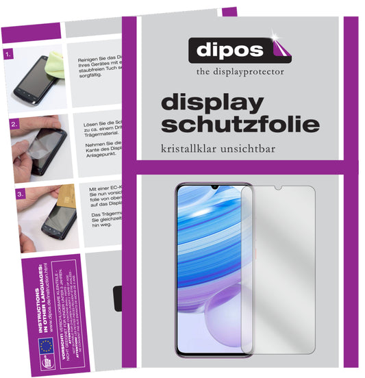 Klare Displayschutzfolie von dipos passend für Xiaomi Redmi 10X Pro, präziser Zuschnitt und blasenfrei montiert