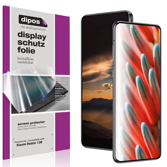 Klare Displayschutzfolie von dipos passend für Xiaomi Redmi 13R, präziser Zuschnitt und blasenfrei montiert