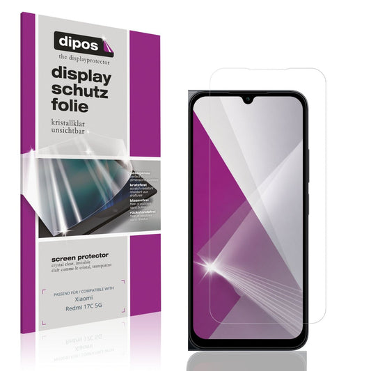 Klare Displayschutzfolie von dipos passend für Xiaomi Redmi 17C 5G, präziser Zuschnitt und blasenfrei montiert
