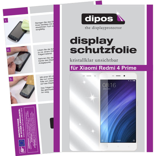 Klare Displayschutzfolie von dipos passend für Xiaomi Redmi 4 Prime, präziser Zuschnitt und blasenfrei montiert