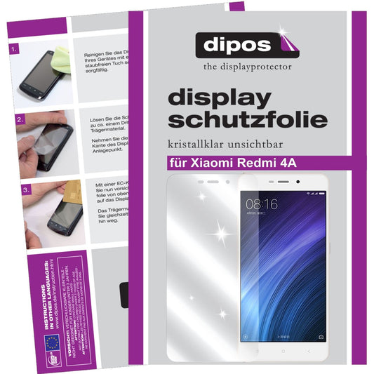Klare Displayschutzfolie von dipos passend für Xiaomi Redmi 4A, präziser Zuschnitt und blasenfrei montiert