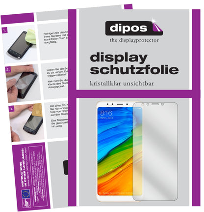 Klare Displayschutzfolie von dipos passend für Xiaomi Redmi 5 Plus, präziser Zuschnitt und blasenfrei montiert
