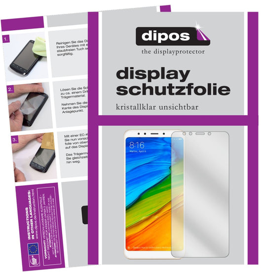 Klare Displayschutzfolie von dipos passend für Xiaomi Redmi 5 Plus, präziser Zuschnitt und blasenfrei montiert
