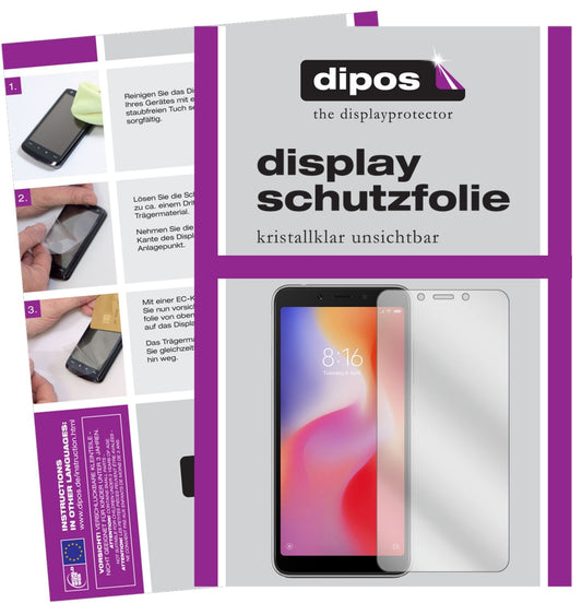 Klare Displayschutzfolie von dipos passend für Xiaomi Redmi 6A, präziser Zuschnitt und blasenfrei montiert