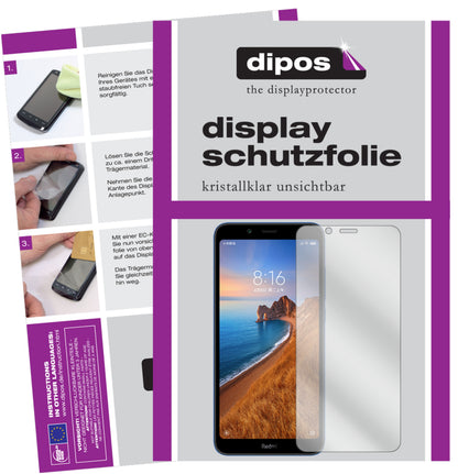 Klare Displayschutzfolie von dipos passend für Xiaomi Redmi 7A, präziser Zuschnitt und blasenfrei montiert