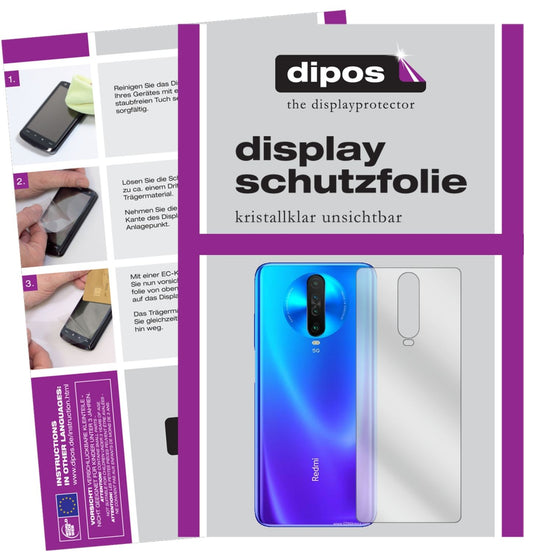 Klare Displayschutzfolie von dipos passend für Xiaomi Redmi K30 5G Racing Rückseite, präziser Zuschnitt und blasenfrei montiert