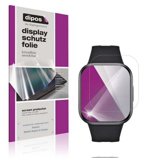 Klare Displayschutzfolie von dipos passend für Xiaomi Redmi Watch 6 Active, präziser Zuschnitt und blasenfrei montiert