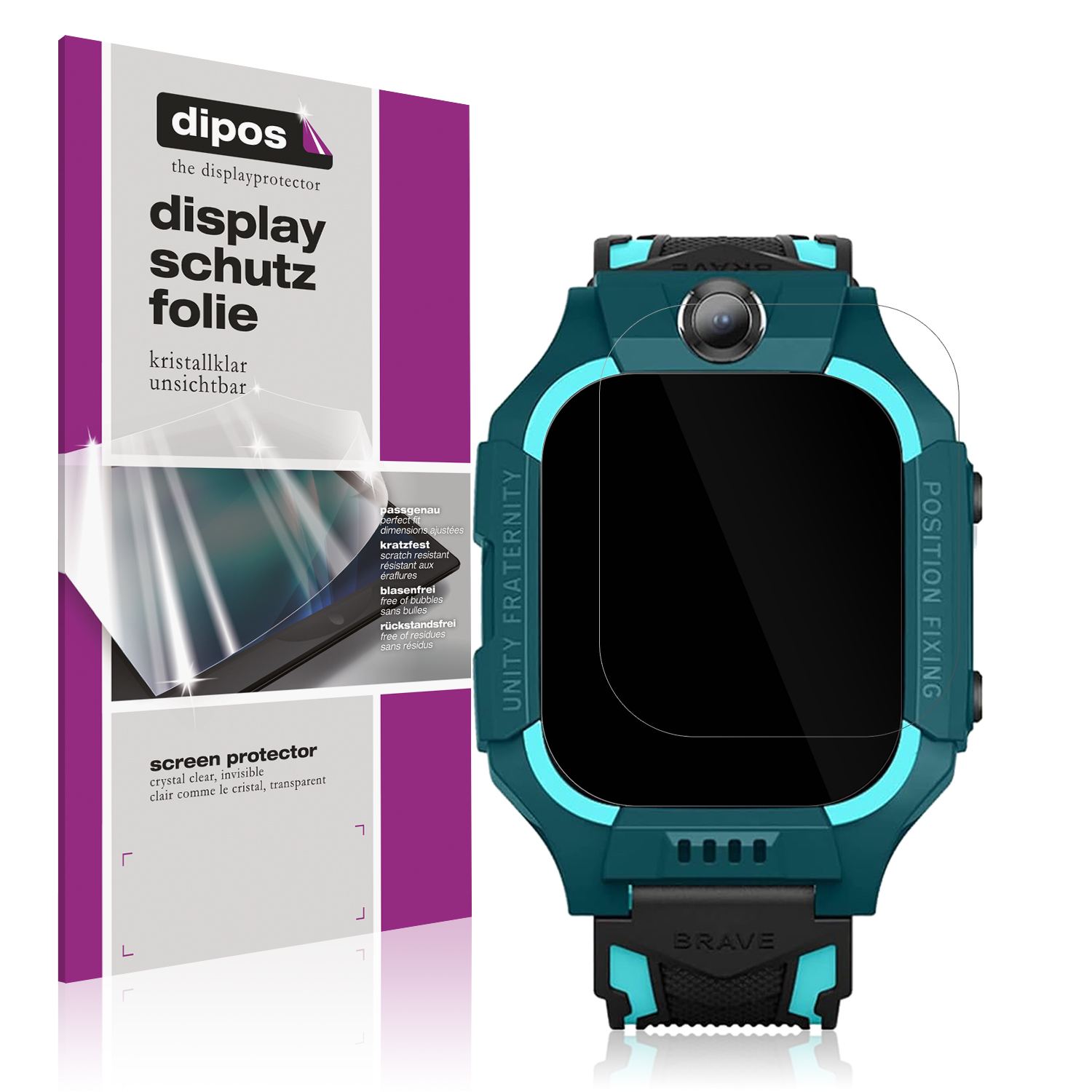 Klare Displayschutzfolie von dipos passend für xO Kids Smartwatch H100, präziser Zuschnitt und blasenfrei montiert