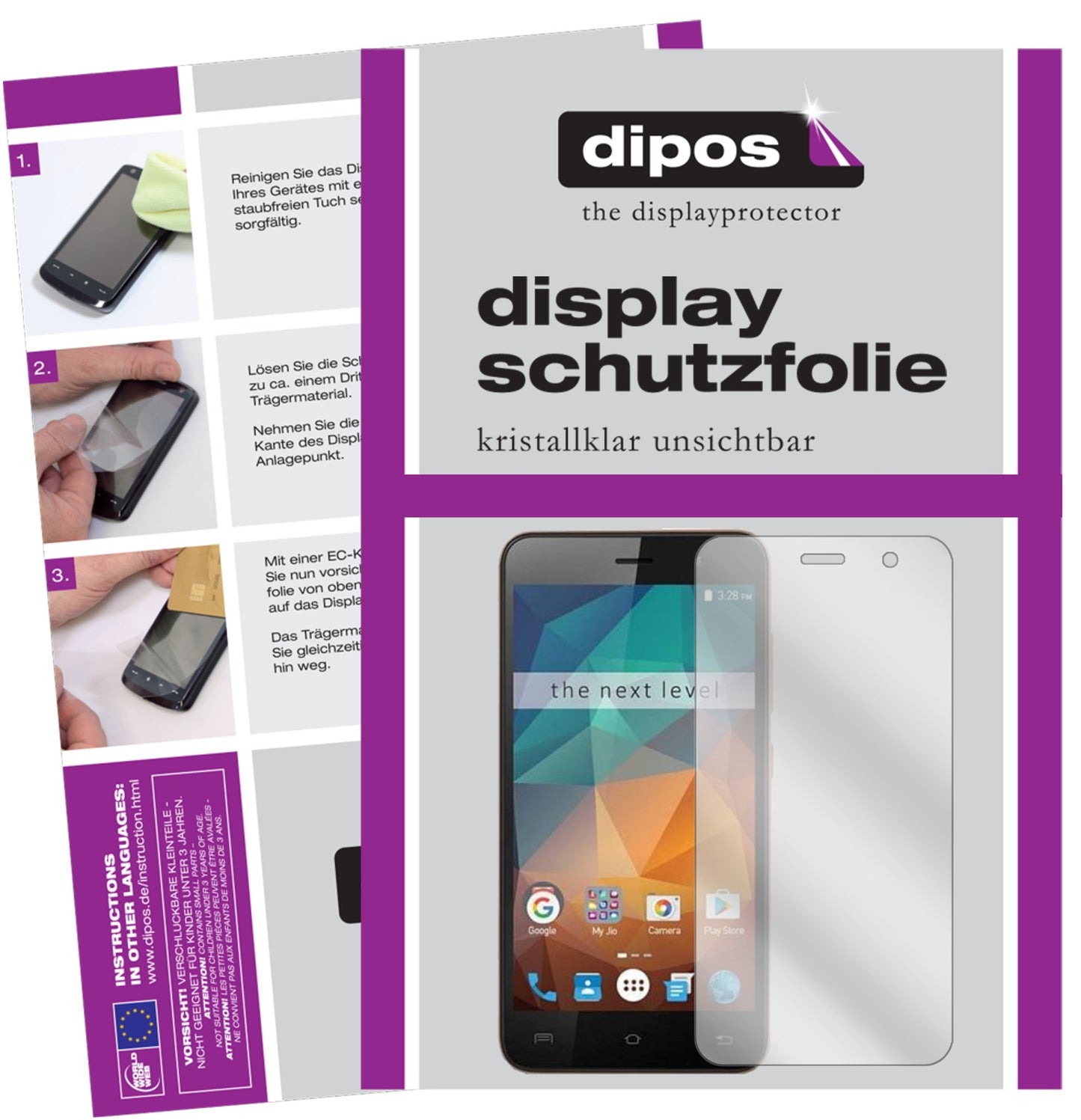Klare Displayschutzfolie von dipos passend für Xolo Era 2X, präziser Zuschnitt und blasenfrei montiert