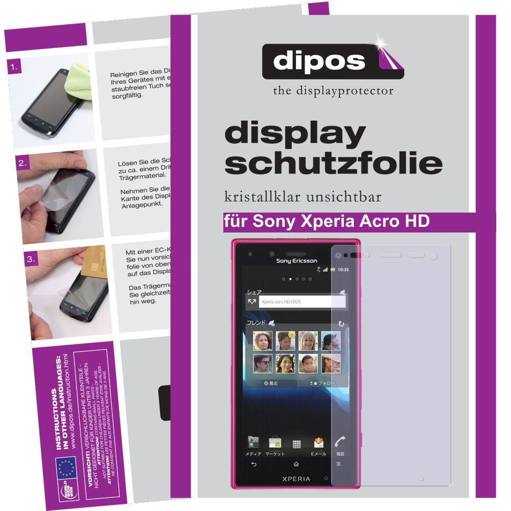 Klare Displayschutzfolie von dipos passend für Xperia Acro HD Sony, präziser Zuschnitt und blasenfrei montiert