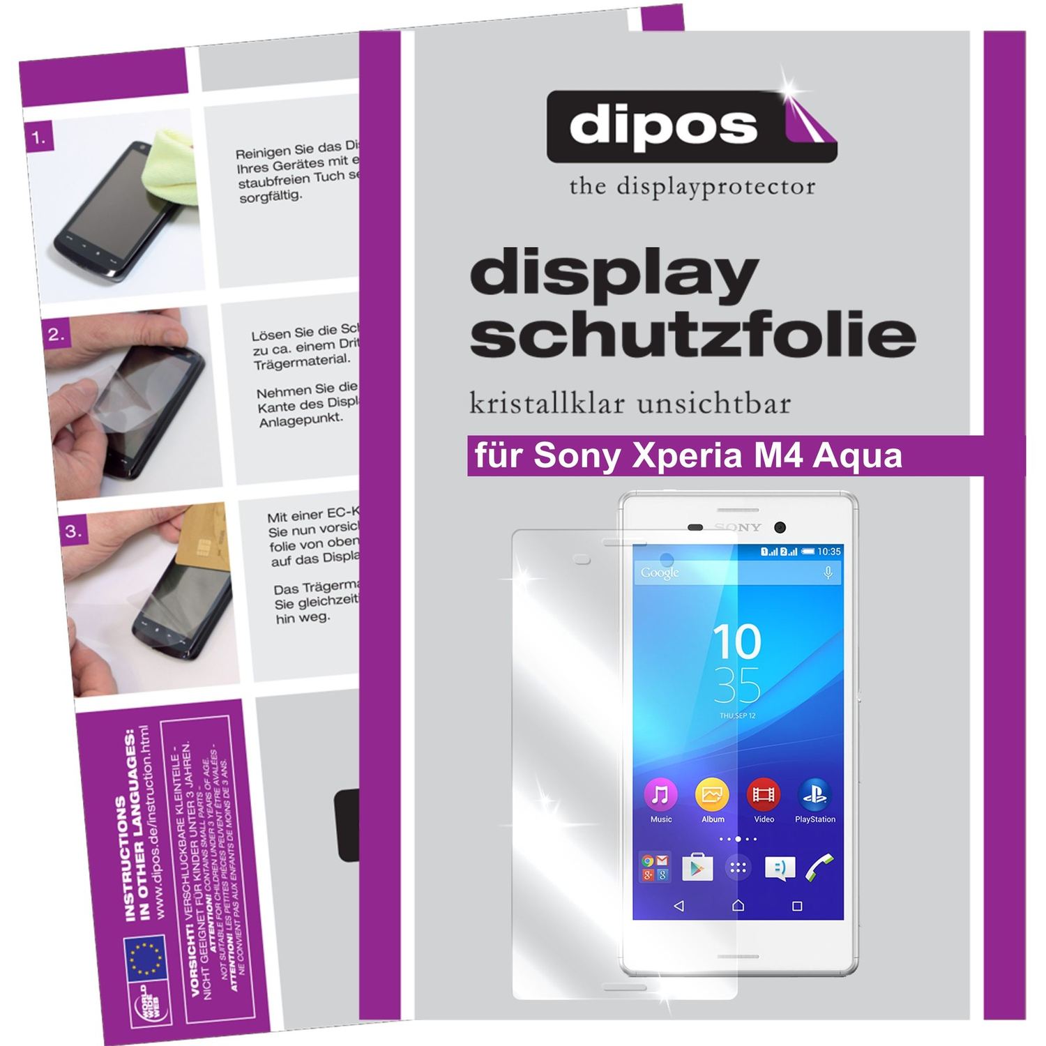 Klare Displayschutzfolie von dipos passend für Xperia M4 Aqua Sony, präziser Zuschnitt und blasenfrei montiert