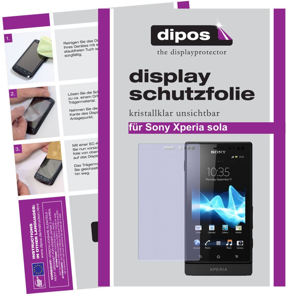Klare Displayschutzfolie von dipos passend für Xperia sola Sony, präziser Zuschnitt und blasenfrei montiert