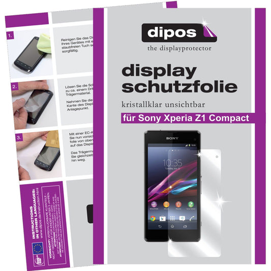 Klare Displayschutzfolie von dipos passend für Xperia Z1 Compact Sony, präziser Zuschnitt und blasenfrei montiert