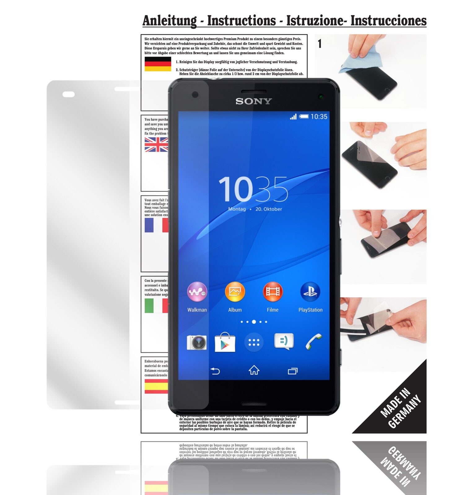Klare Displayschutzfolie von dipos passend für Xperia Z3 Compact Sony, präziser Zuschnitt und blasenfrei montiert