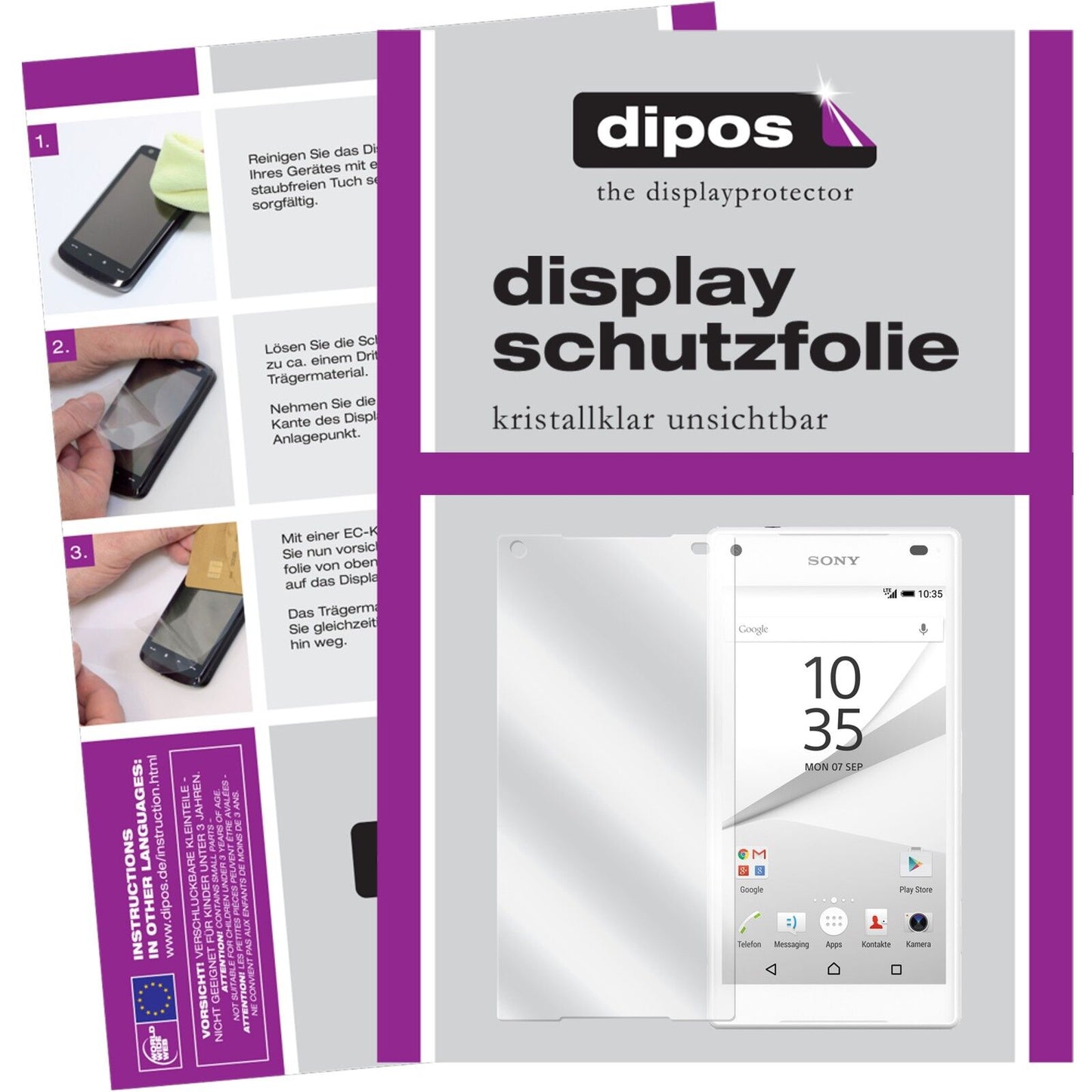 Klare Displayschutzfolie von dipos passend für Xperia Z5 Compact Sony, präziser Zuschnitt und blasenfrei montiert