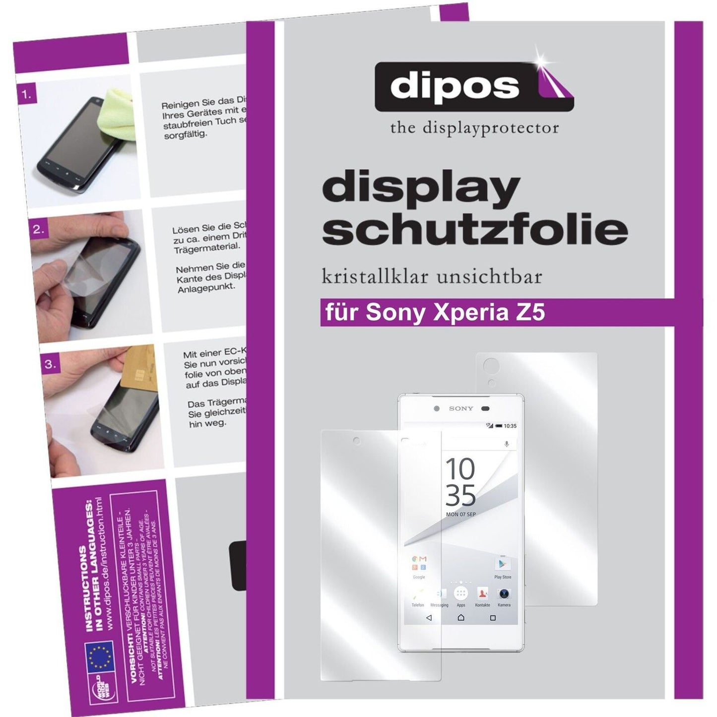 Klare Displayschutzfolie von dipos passend für Xperia Z5 Sony, präziser Zuschnitt und blasenfrei montiert