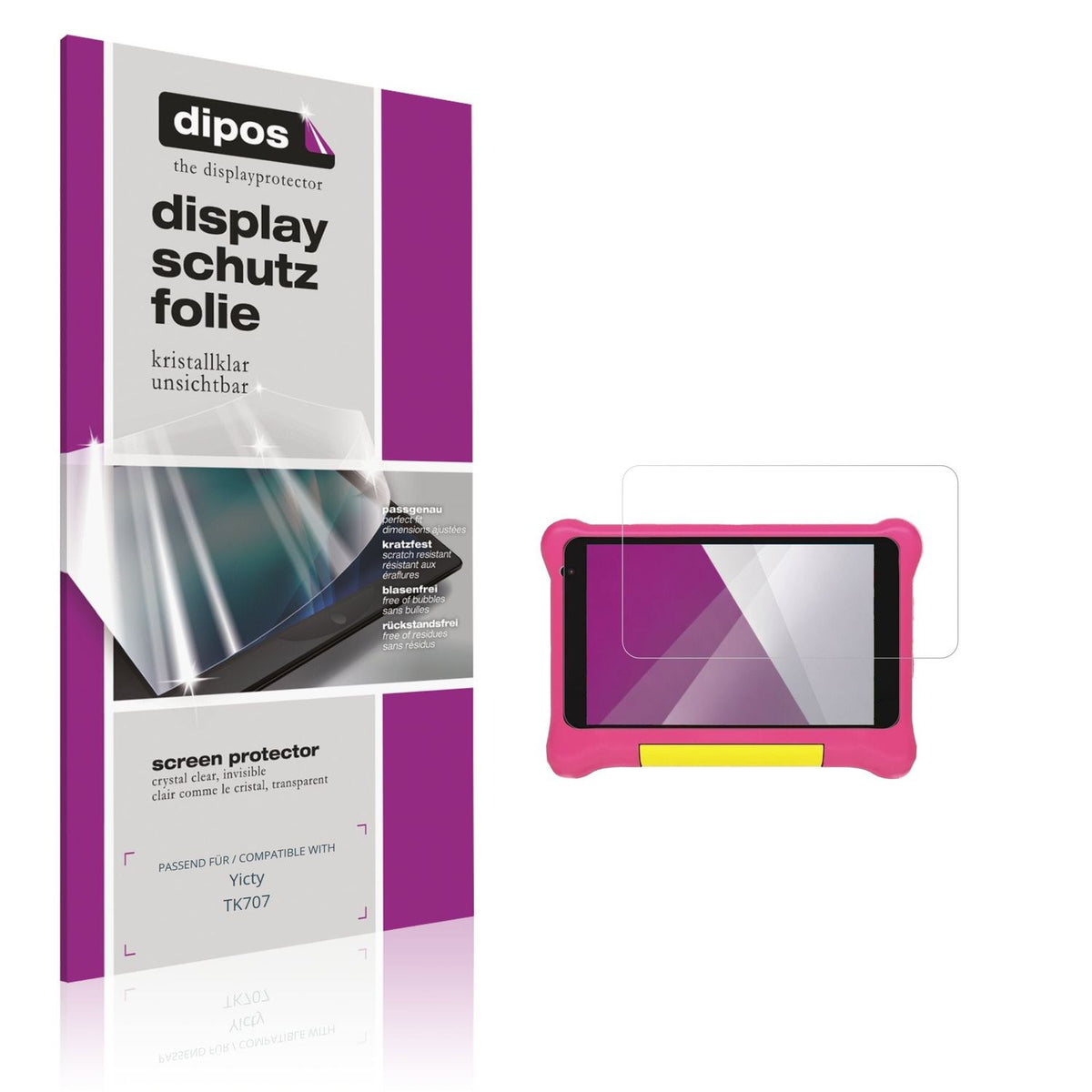 Klare Displayschutzfolie von dipos passend für Yicty TK707, präziser Zuschnitt und blasenfrei montiert