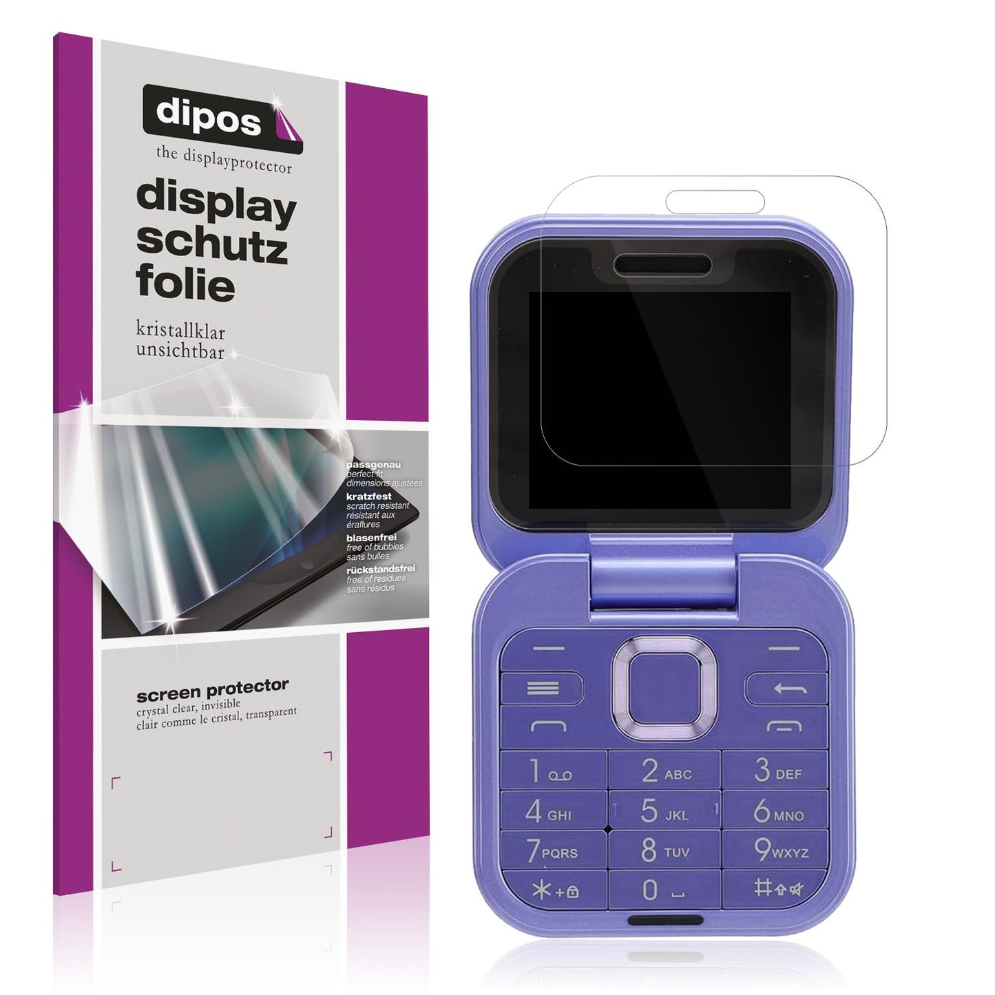 Klare Displayschutzfolie von dipos passend für Yunir i16 Pro Senioren-Handy, präziser Zuschnitt und blasenfrei montiert