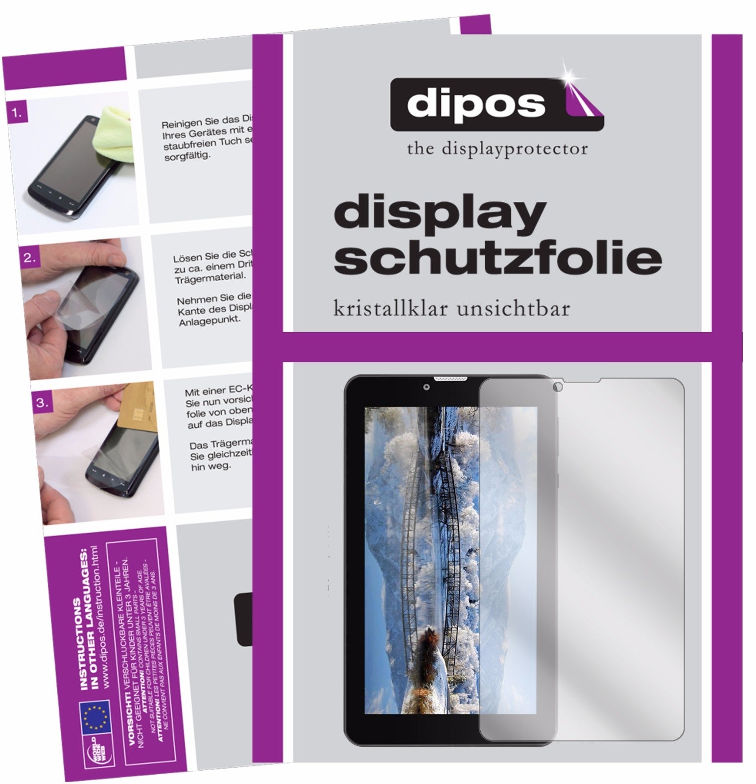 Klare Displayschutzfolie von dipos passend für Yuntab E706 7 Zoll, präziser Zuschnitt und blasenfrei montiert