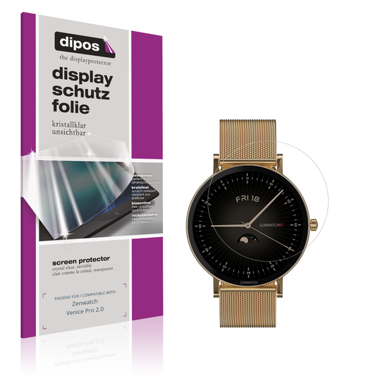 Klare Displayschutzfolie von dipos passend für Zenwatch Venice Pro 2.0, präziser Zuschnitt und blasenfrei montiert
