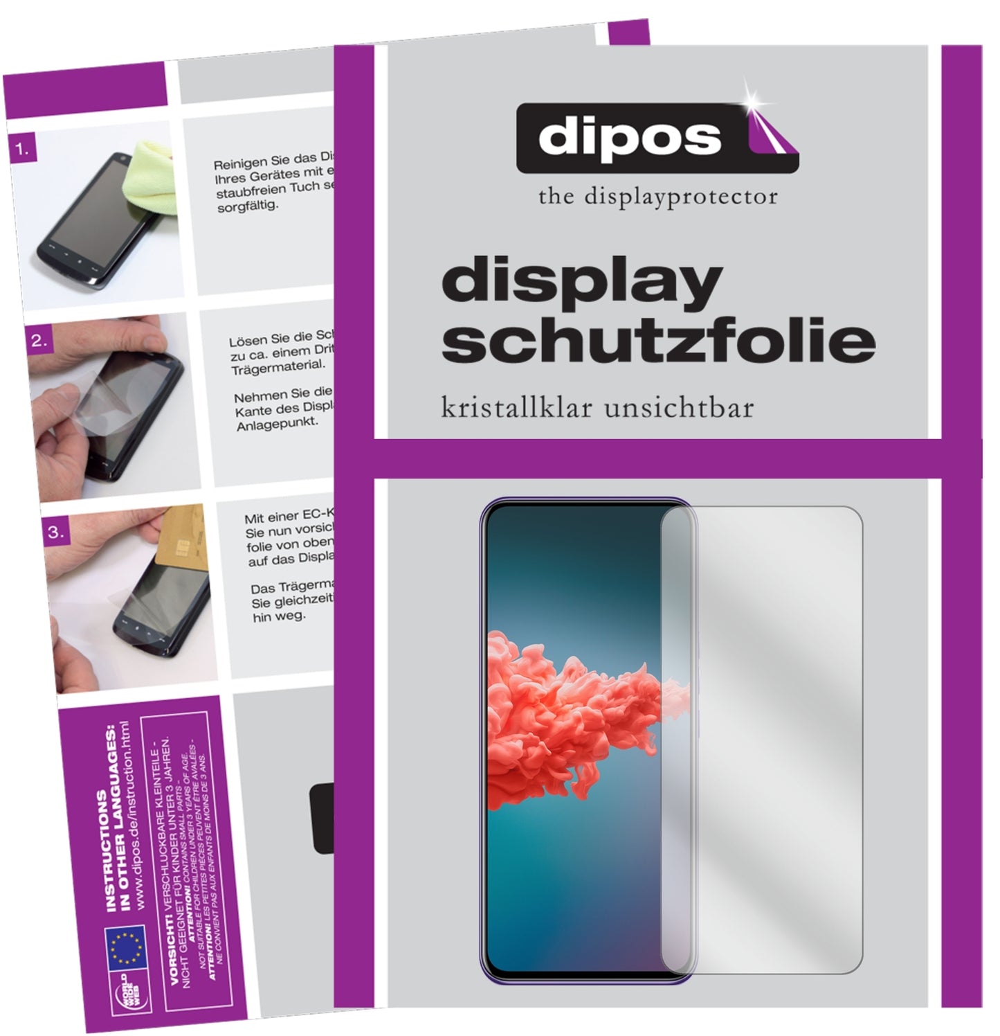 Klare Displayschutzfolie von dipos passend für ZTE Axon 20 5G, präziser Zuschnitt und blasenfrei montiert
