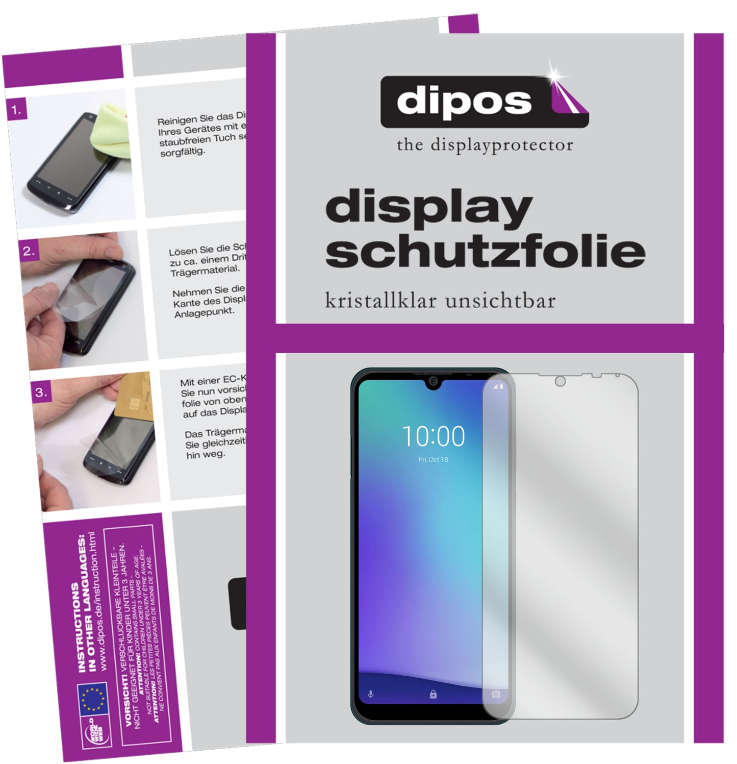 Klare Displayschutzfolie von dipos passend für ZTE Blade A5 (2020), präziser Zuschnitt und blasenfrei montiert