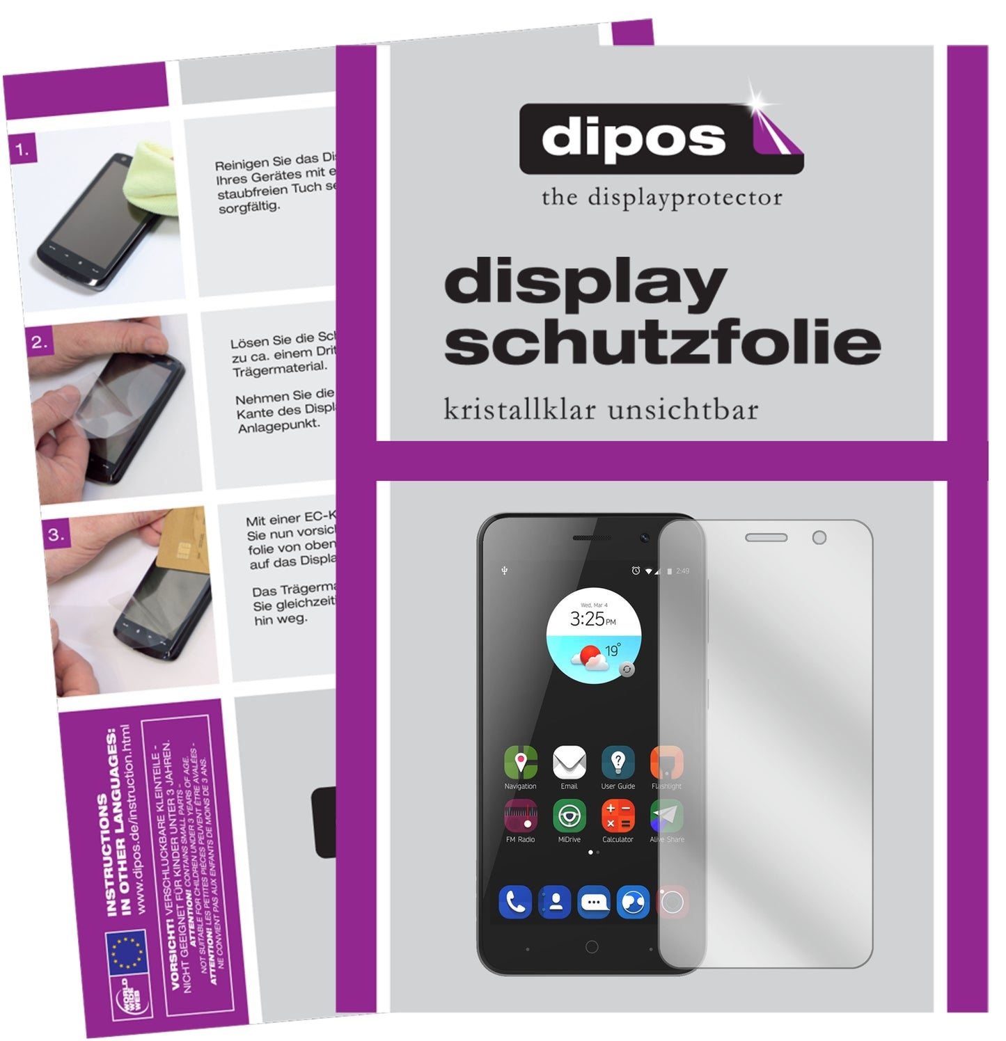 Klare Displayschutzfolie von dipos passend für ZTE Blade A520, präziser Zuschnitt und blasenfrei montiert