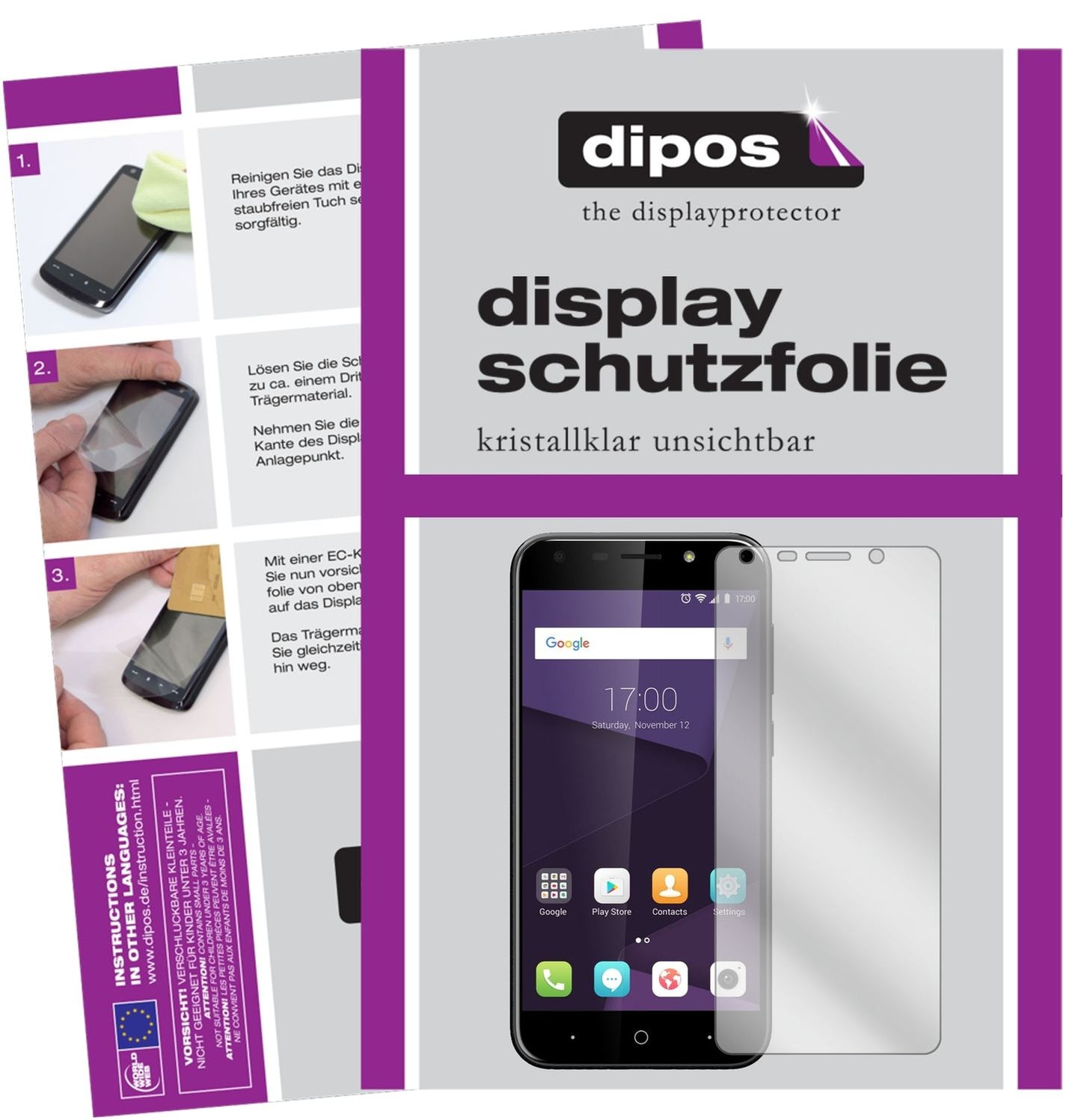 Klare Displayschutzfolie von dipos passend für ZTE Blade A6, präziser Zuschnitt und blasenfrei montiert