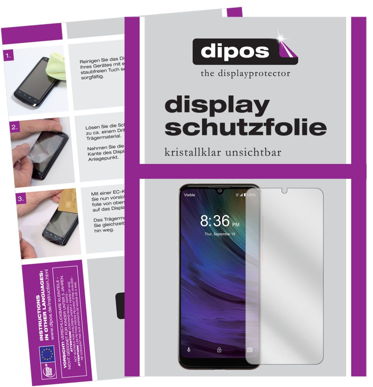 Klare Displayschutzfolie von dipos passend für ZTE Blade A7 Prime, präziser Zuschnitt und blasenfrei montiert