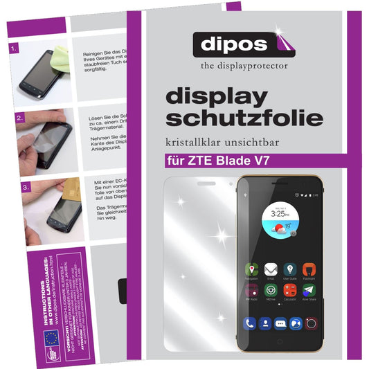 Klare Displayschutzfolie von dipos passend für ZTE Blade V7, präziser Zuschnitt und blasenfrei montiert