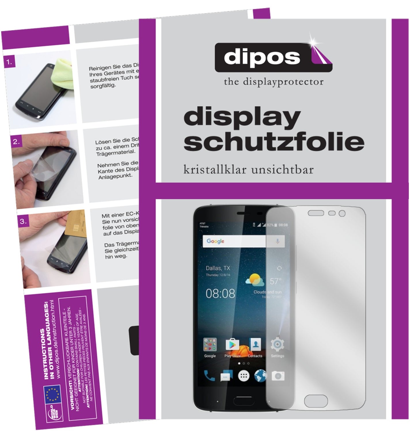 Klare Displayschutzfolie von dipos passend für ZTE Blade V8 Pro, präziser Zuschnitt und blasenfrei montiert