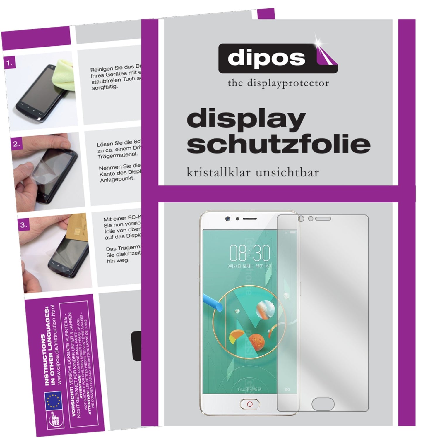 Klare Displayschutzfolie von dipos passend für ZTE Nubia M2, präziser Zuschnitt und blasenfrei montiert