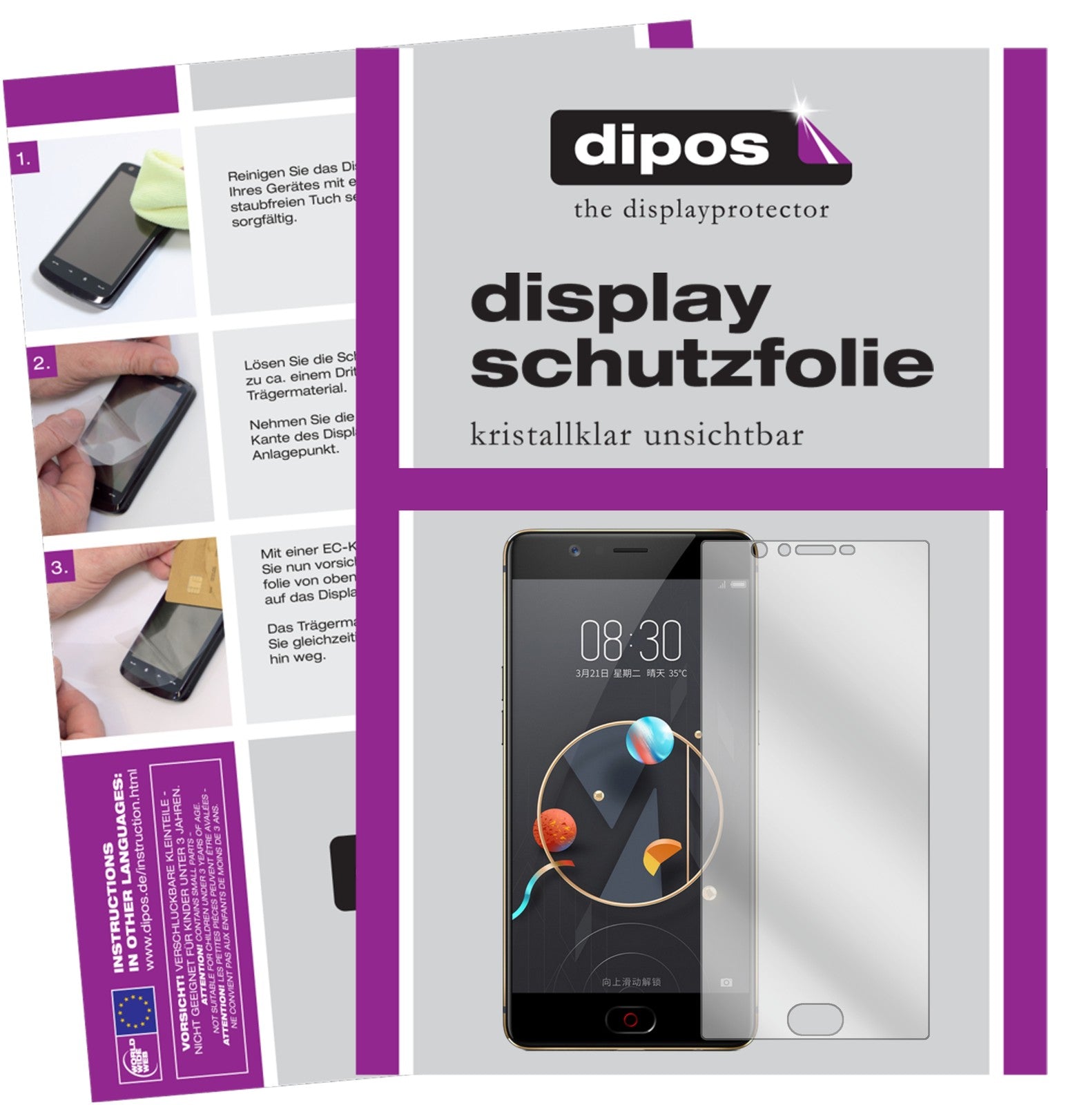 Klare Displayschutzfolie von dipos passend für ZTE Nubia M2 Lite, präziser Zuschnitt und blasenfrei montiert