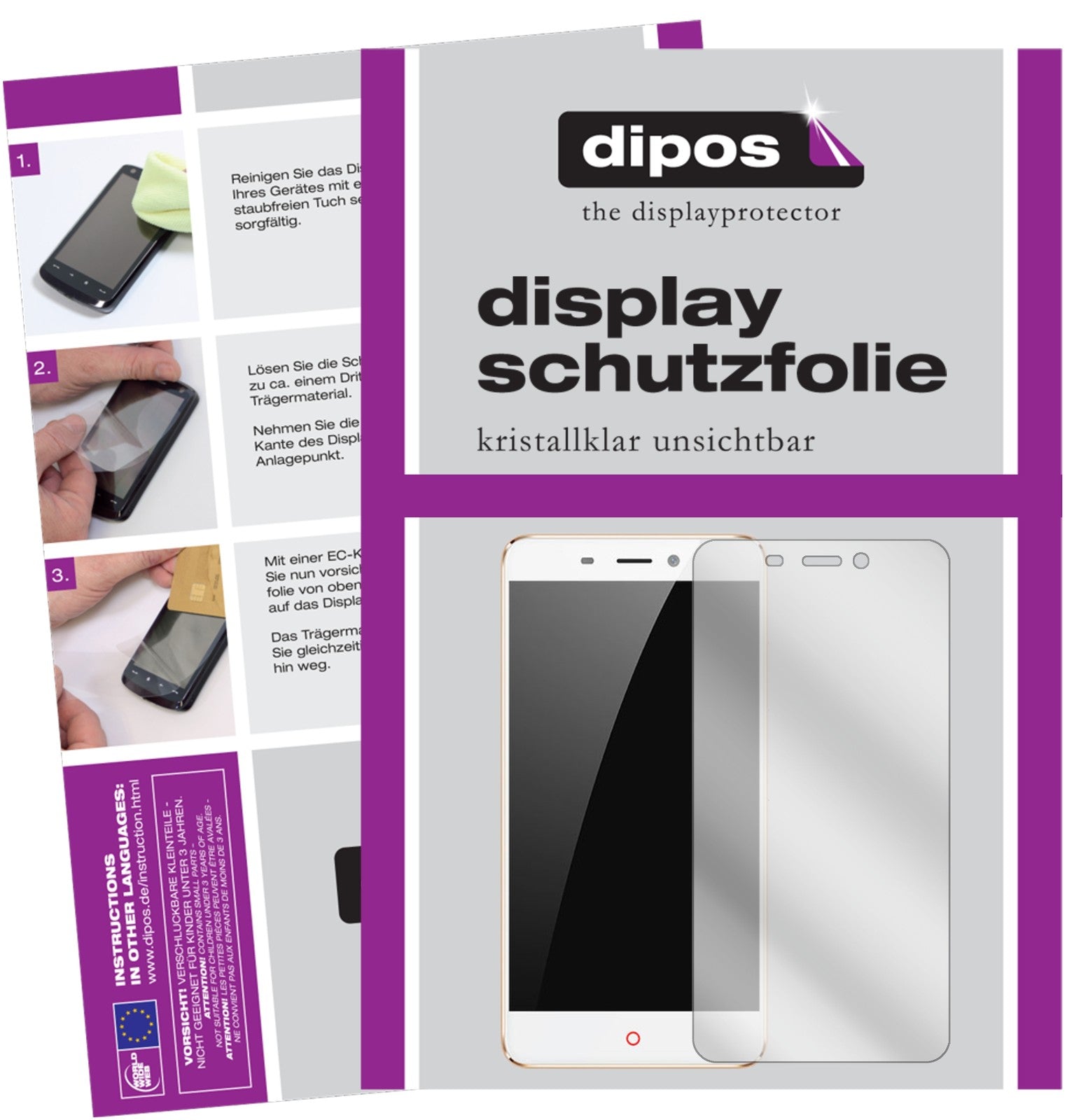 Klare Displayschutzfolie von dipos passend für ZTE Nubia N1, präziser Zuschnitt und blasenfrei montiert