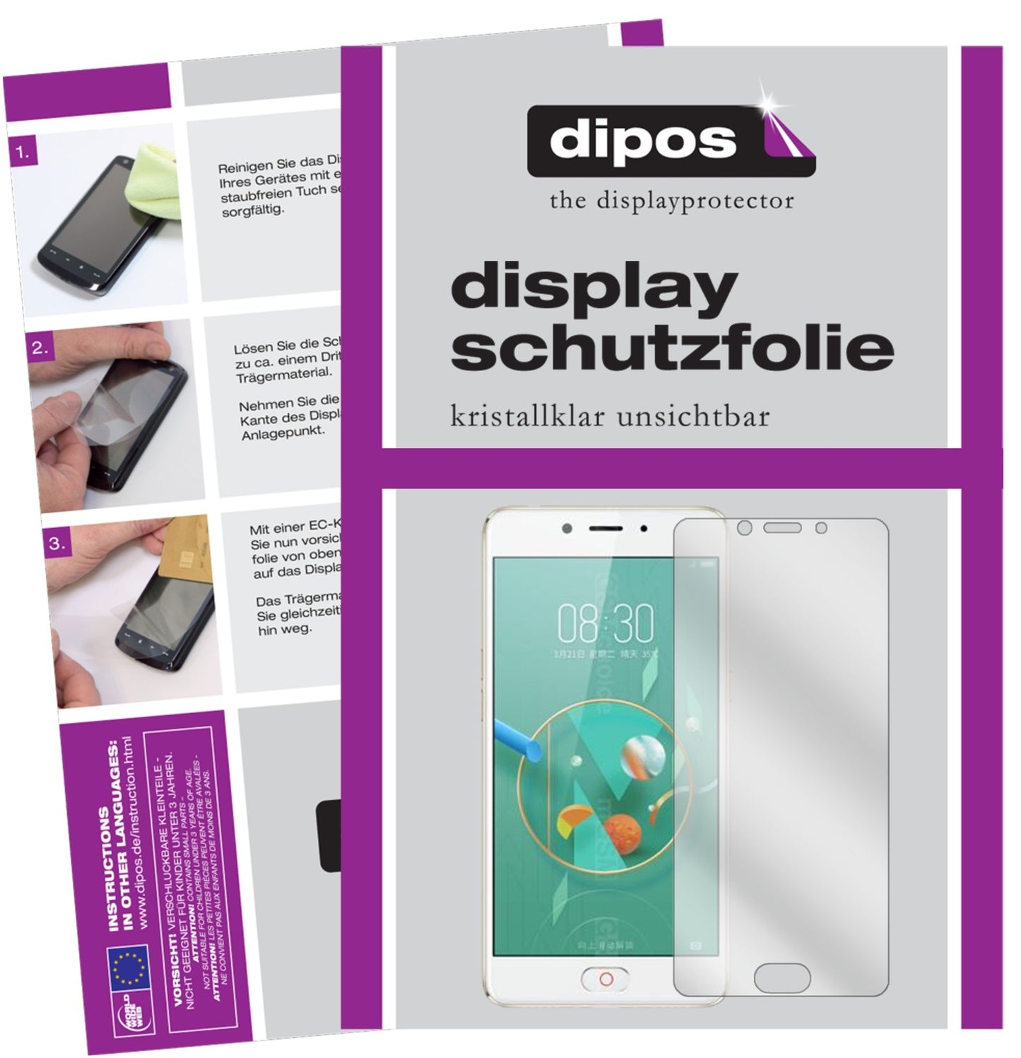 Klare Displayschutzfolie von dipos passend für ZTE Nubia N2, präziser Zuschnitt und blasenfrei montiert