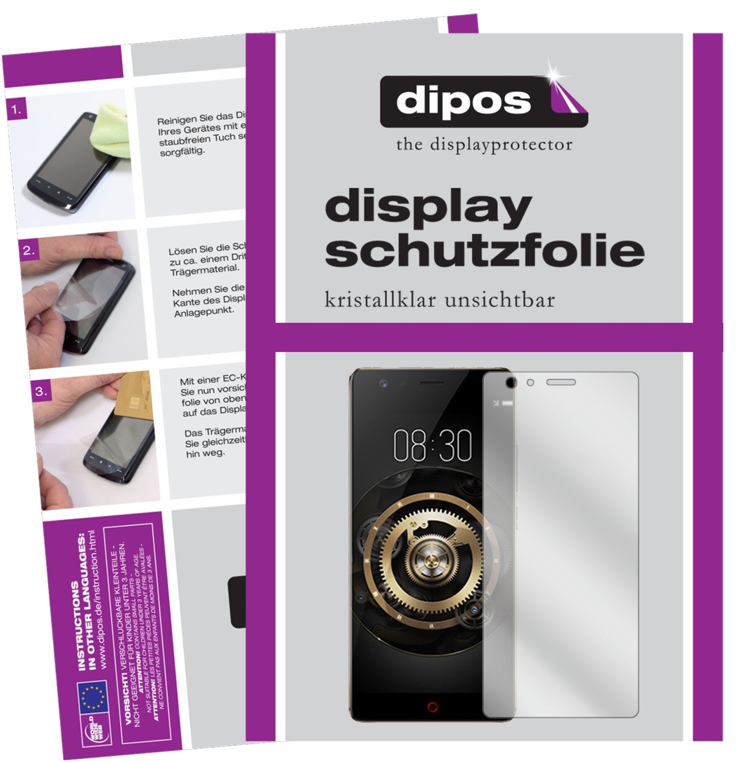 Klare Displayschutzfolie von dipos passend für ZTE Nubia Z17 Lite, präziser Zuschnitt und blasenfrei montiert