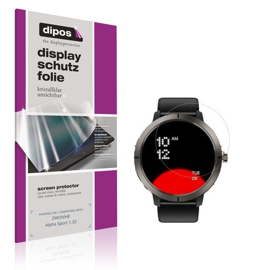 Klare Displayschutzfolie von dipos passend für ZWOIVHE Alpha Sport 1.32, präziser Zuschnitt und blasenfrei montiert