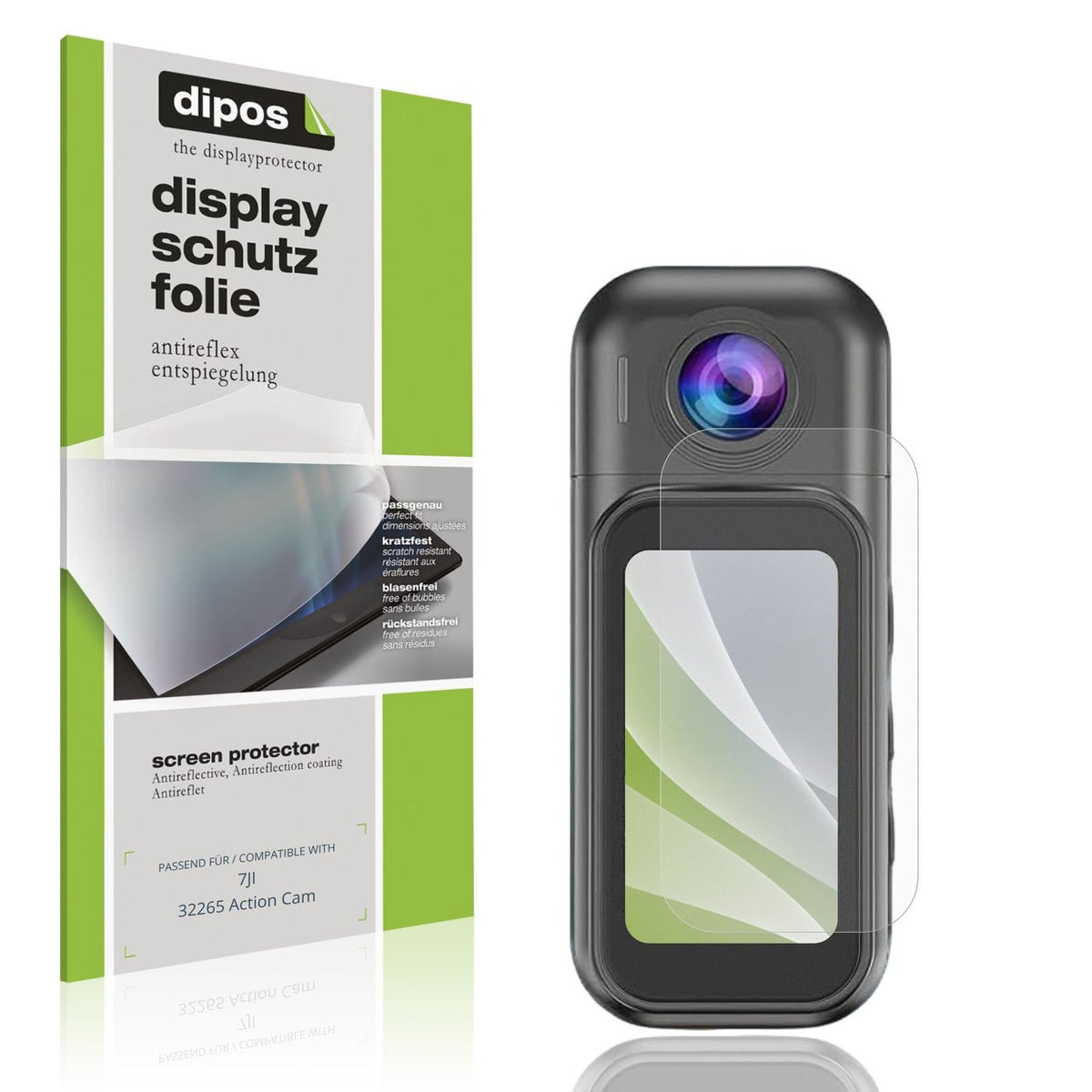 Matte Displayschutzfolie von dipos passend für 7JI 32265 Action Cam, präziser Zuschnitt und blasenfrei montiert