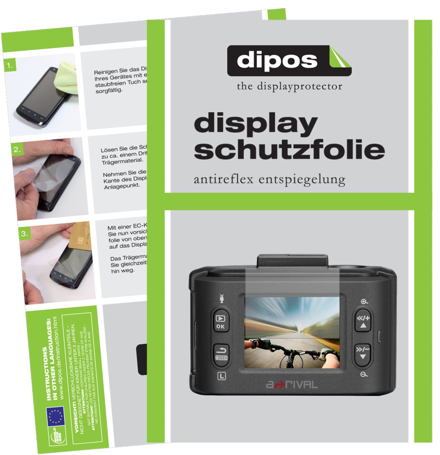 Matte Displayschutzfolie von dipos passend für a-rival aQtion Cam AQN6, präziser Zuschnitt und blasenfrei montiert