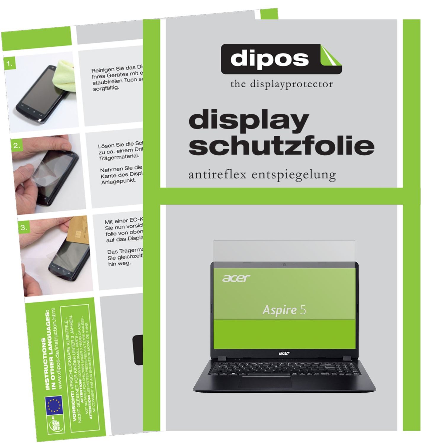 Matte Displayschutzfolie von dipos passend für Acer Aspire 5 (A515-54G-56XE), präziser Zuschnitt und blasenfrei montiert
