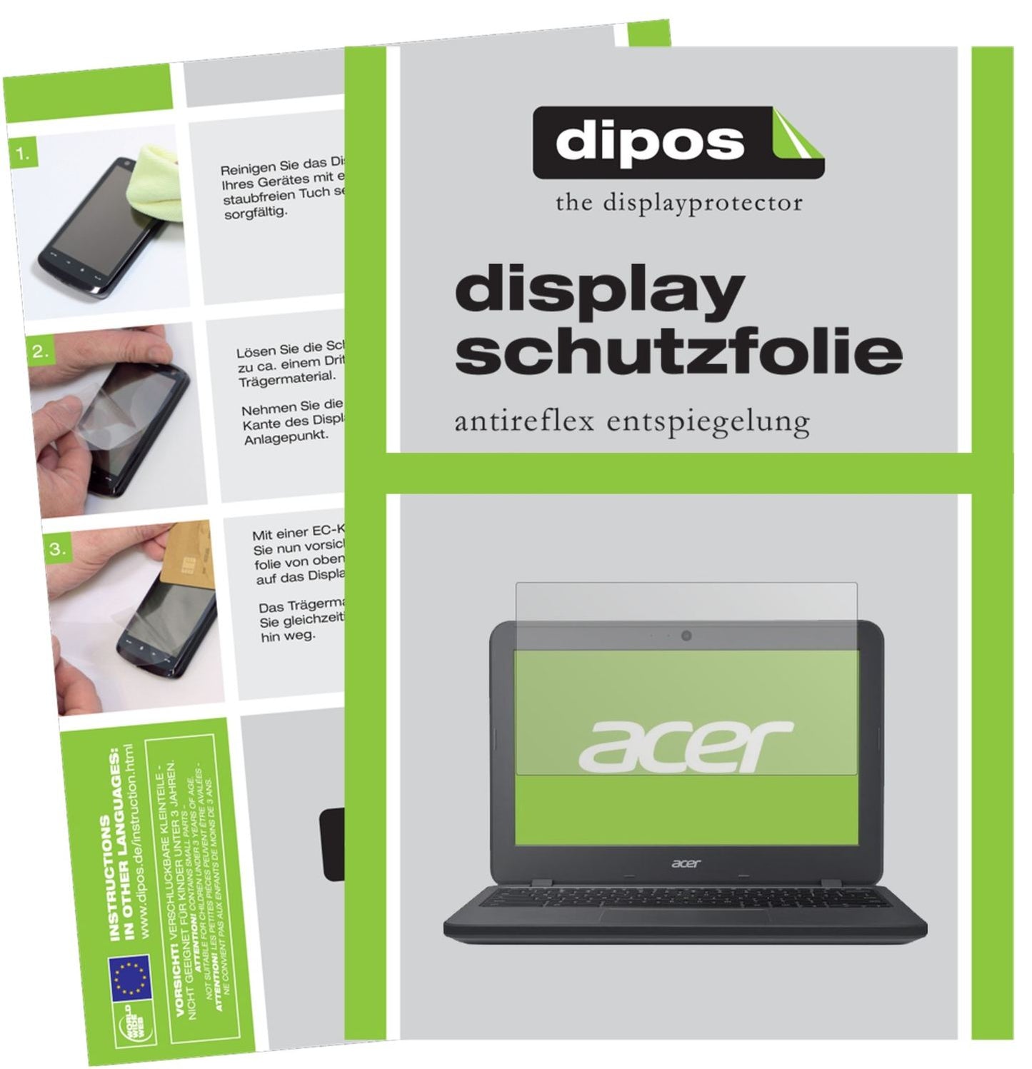 Matte Displayschutzfolie von dipos passend für Acer Chromebook 11 N7, präziser Zuschnitt und blasenfrei montiert