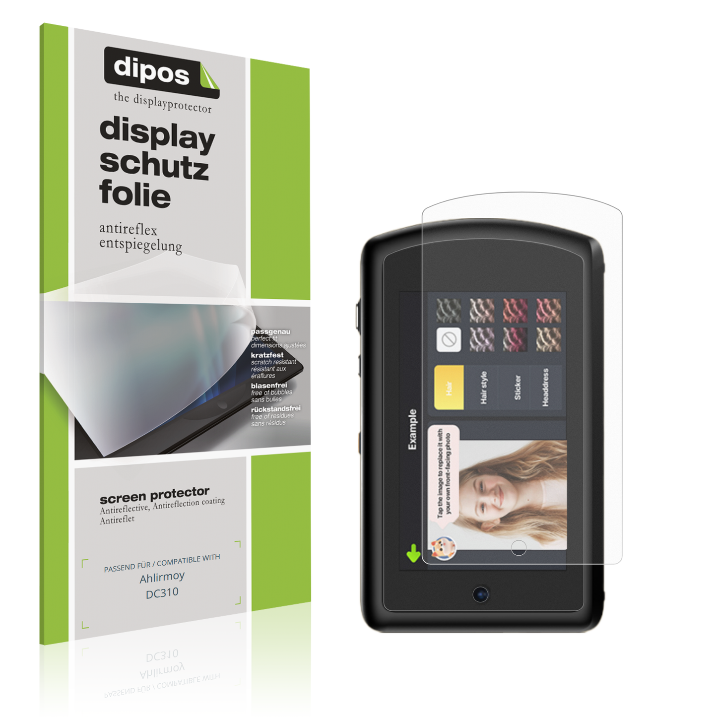 Matte Displayschutzfolie von dipos passend für Ahlirmoy DC310, präziser Zuschnitt und blasenfrei montiert