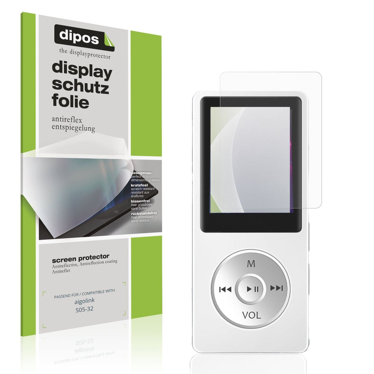 Matte Displayschutzfolie von dipos passend für aigolink S05-32, präziser Zuschnitt und blasenfrei montiert